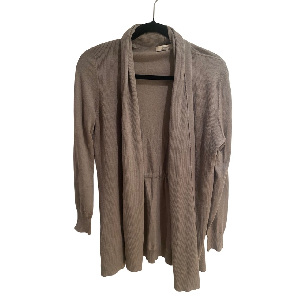 Neiman Marcus Cashmere Cardigan Womens Medium Taupe Brown Open Front Cinched Bac